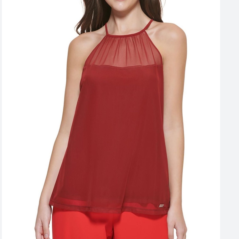 DKNY Mesh Party Halter Top Size XS Color Plum Women Sleeveless Lightweight